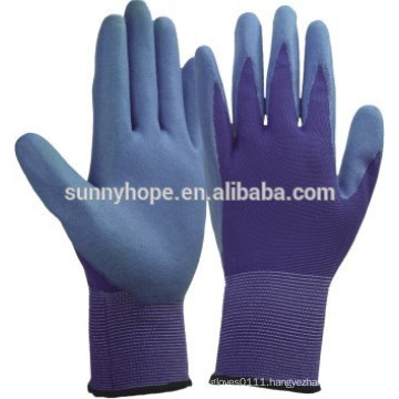 Colored nylon half dipped foam nitrile coated gloves